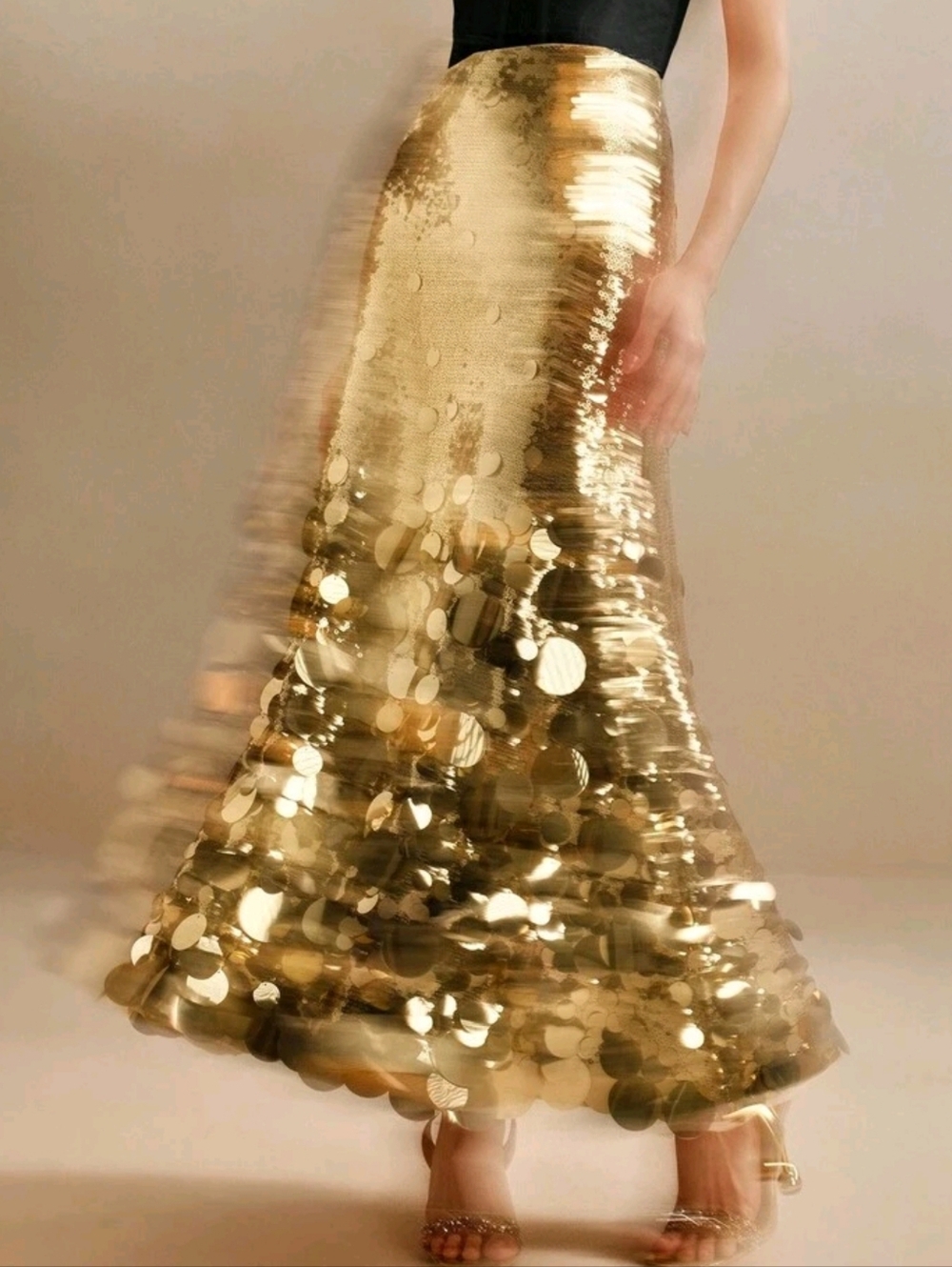 Gold Sequin Maxi Skirt - Elegant Evening Skirt